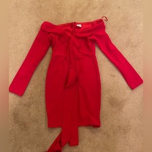 Off the shoulder red tie dress